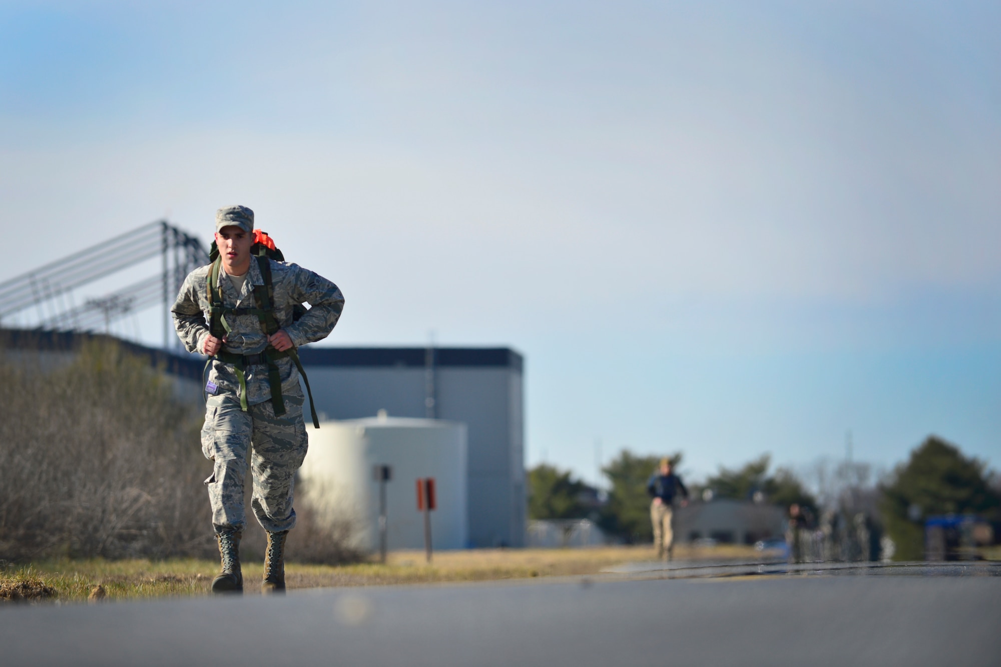 A participant competes in the 436th Security Forces Squadron 17th Annual Korean War Ruck March Feb. 27, 2016, at Dover Air Force Base, Del. All proceeds from the event were donated to the Korean War Veterans Association. (U.S. Air Force photo/Tech. Sgt. Elizabeth Morris)