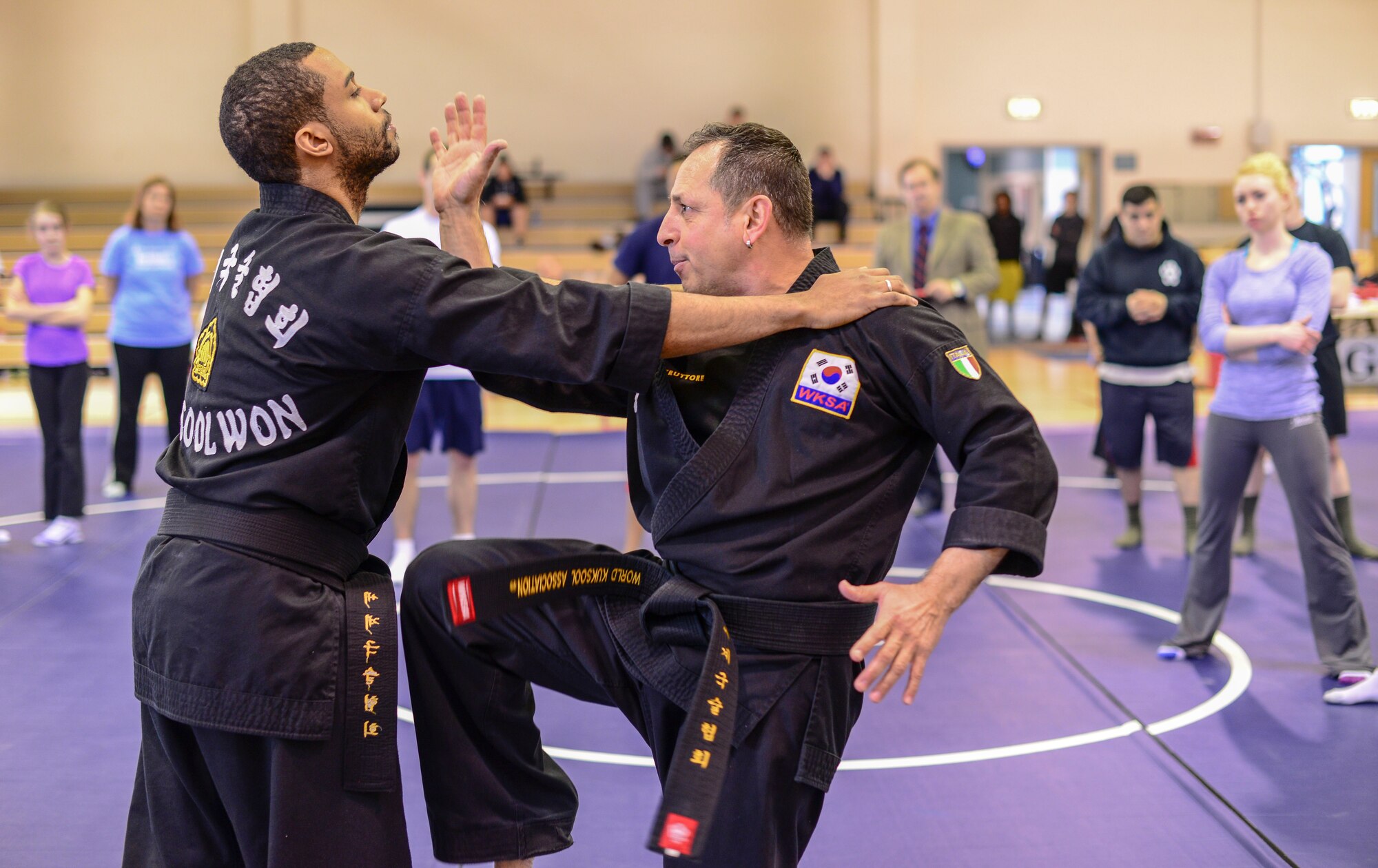 Kuk Sool Won martial arts instructors, hosted a free self-defense class, Feb. 26, 2016, at Aviano Air Base, Italy. The training techniques taught participants how to defend themselves against an aggressor with and without commonly carried items. The next class will be held at 10 a.m., March 19, 2016, at the Dragon Fitness Center.