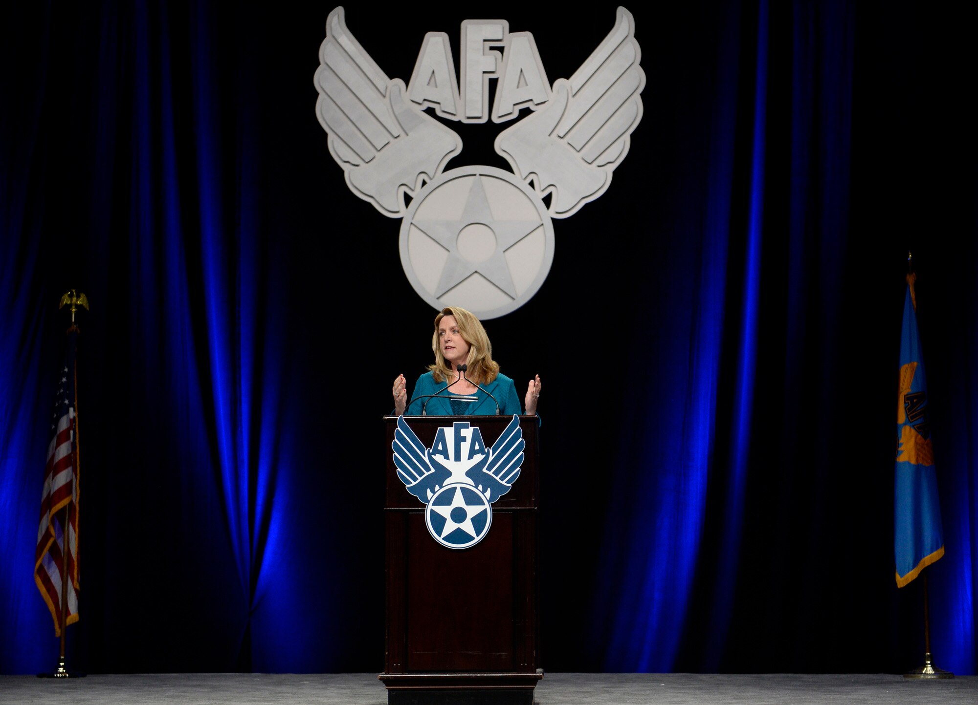 Secretary of the Air Force Deborah Lee James gives her State of the Force presentation during Air Force Association's Air Warfare Symposium in Orlando, Fla., Feb. 26, 2016. (U.S. Air Force photo/Scott M. Ash)