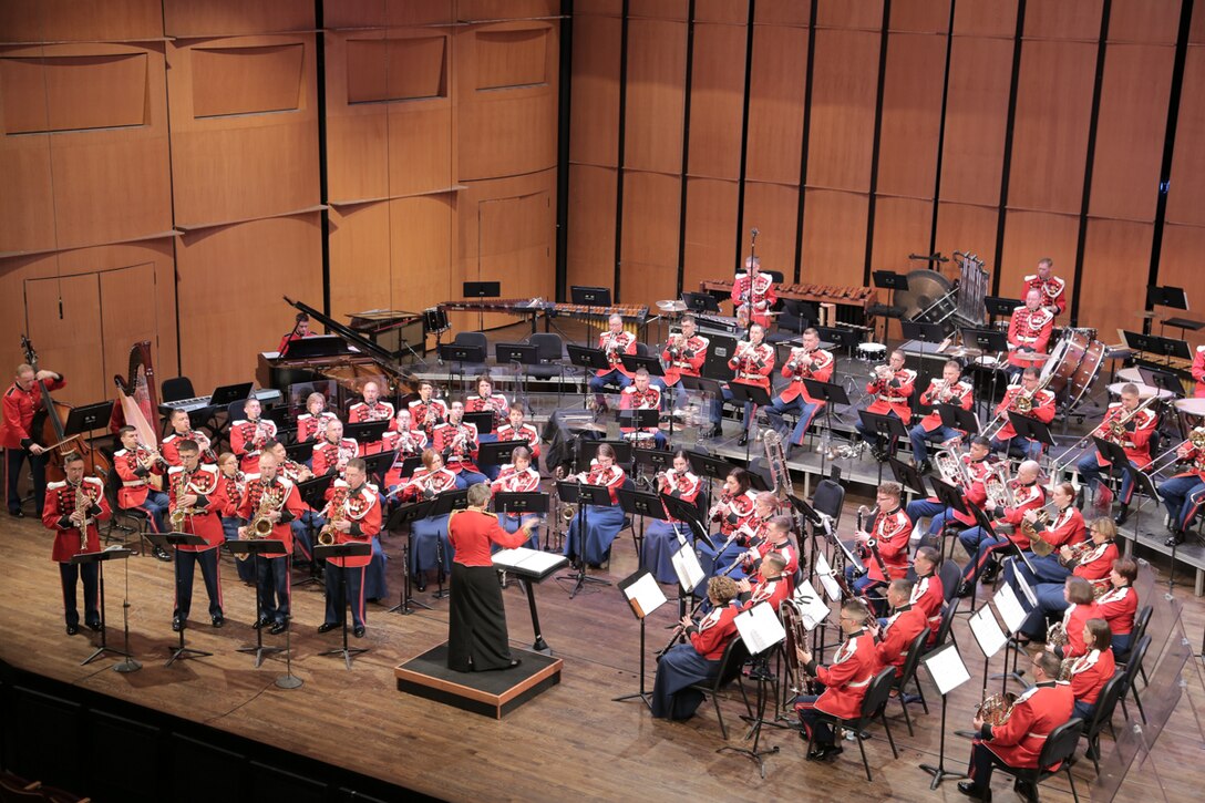 On Feb. 28, 2016, a Marine Saxophone Quartet performed William Bolcom’s Concerto Grosso for Four Saxophones and Band. (U.S. Marine Corps photo by Staff Sgt. Rachel Ghadiali/released)