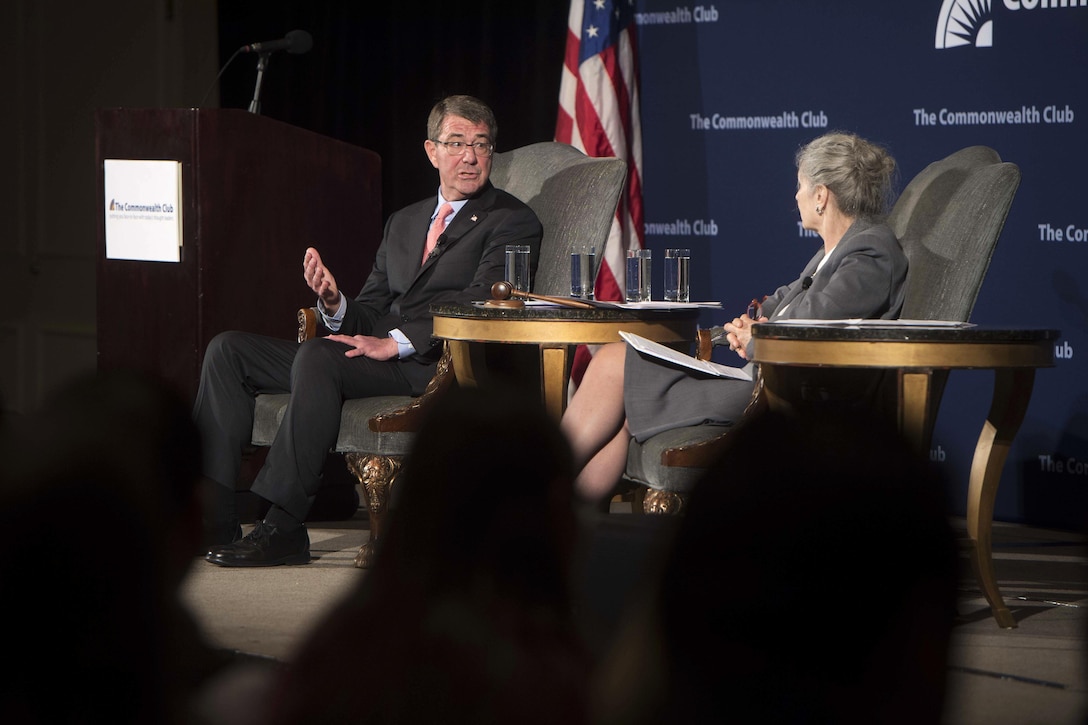 Defense Secretary Ash Carter participates in a discussion at the Commonwealth Club of California in San Francisco, March 1, 2016. DoD photo by Navy Petty Officer 1st Class Tim D. Godbee