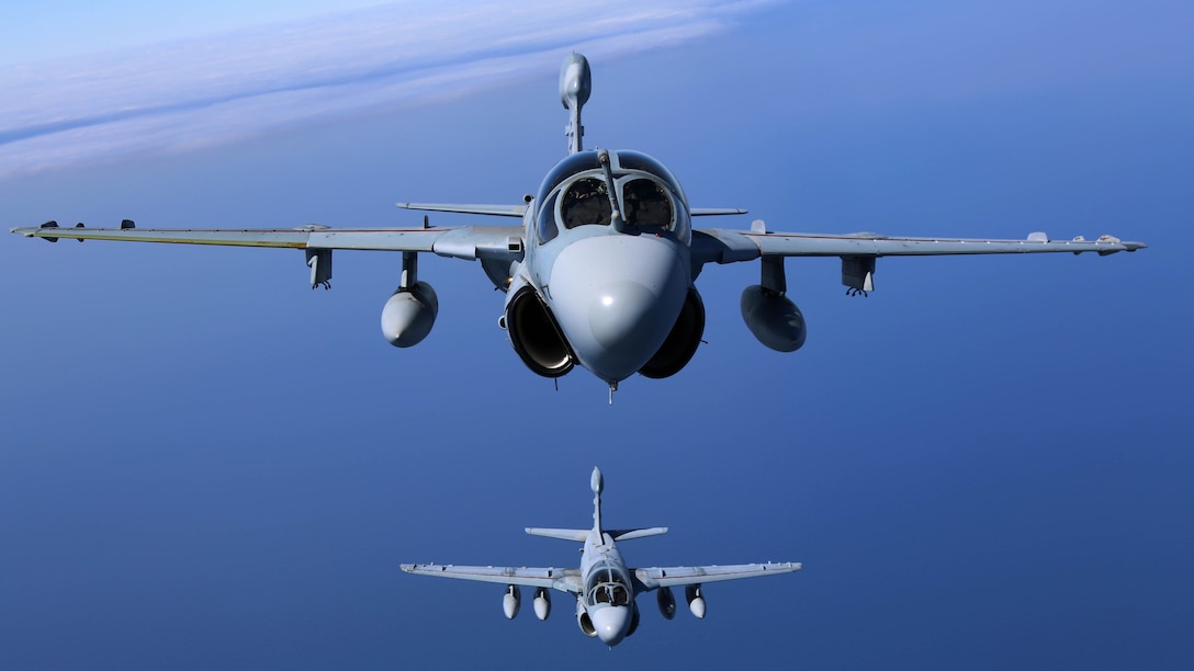 Two EA-6B Prowlers belonging to each Prowler squadron aboard Marine Corps Air Station Cherry Point conducted a "Final Four" division flight aboard the air station March 1, 2016. The "Final Four" flight is the last time the Prowler squadrons will be flying together before the official retirement of Marine Tactical Electronic Warfare Training Squadron 1 at the end of Fiscal Year 16 and the eventual transition to "MAGTF EW". MAGTF EW is a more distributed strategy where every platform contributes to the EW mission, enabling relevant tactical information to move throughout the electromagnetic spectrum and across the battlefield faster than ever before. 
