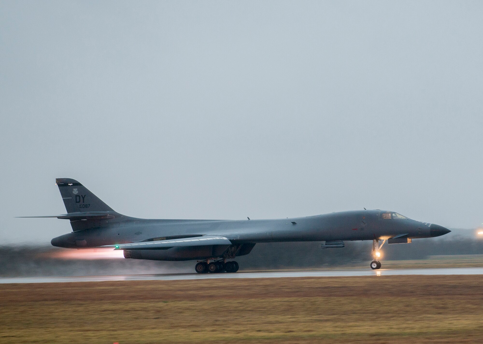 A 9th Bomb Squadron B-1B Lancer at Dyess Air Force Base, Texas, begins its 15-hour flight to the Alaskan Yukon Range Feb. 23, 2016, during a B-1 Combat Mission Effectiveness Exercise. This was the first exercise to utilize Block 16 B-1 aircraft in a long-range mission. Dyess operations, maintenance and support personnel were successfully able to deploy all six aircraft tasked for the exercise within 48 hours. (U.S. Air Force photo by Airman 1st Class Austin Mayfield/Released)
