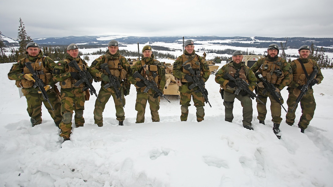 Members of the Norwegian Home Guard Quick Reaction Force stopped by a main battle tank live-fire range in Rena, Norway, Feb. 18, 2016. The U.S. Marines and Norwegians are preparing for Exercise Cold Response 16, which will bring together 12 NATO Allied and partner nations and approximately 16,000 troops in order to enhance joint crisis response capabilities in cold weather environments. The Norwegian Telemark Battalion instructs U.S. Marine amphibious assault vehicle personnel from 2nd Amphibious Assault Battalion on techniques of driving tracked vehicles in winter conditions on an ice track in Rena, Norway, Feb. 15. In the weeks leading up to exercise Cold Response 16, at the end of the month, the two nations will conduct bilateral training to improve U.S. Marine Corps capability to operate in cold-weather environments.