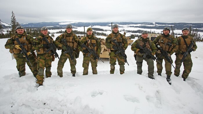 Members of the Norwegian Home Guard Quick Reaction Force stopped by a main battle tank live-fire range in Rena, Norway, Feb. 18, 2016. The U.S. Marines and Norwegians are preparing for Exercise Cold Response 16, which will bring together 12 NATO Allied and partner nations and approximately 16,000 troops in order to enhance joint crisis response capabilities in cold weather environments. The Norwegian Telemark Battalion instructs U.S. Marine amphibious assault vehicle personnel from 2nd Amphibious Assault Battalion on techniques of driving tracked vehicles in winter conditions on an ice track in Rena, Norway, Feb. 15. In the weeks leading up to exercise Cold Response 16, at the end of the month, the two nations will conduct bilateral training to improve U.S. Marine Corps capability to operate in cold-weather environments.