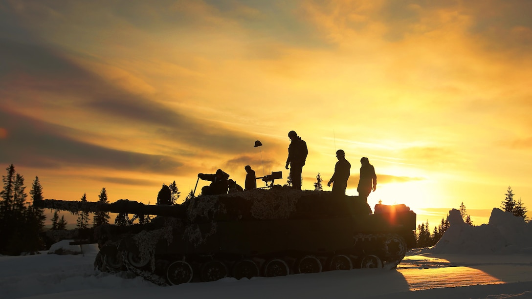 Norwegian Leopard tank crews from the Telemark Battalion prepare for a live-fire exercise in Rena, Norway, Feb. 18, 2016. The U.S. Marines and Norwegians are preparing for Exercise Cold Response 16, which will bring together 12 NATO Allied and partner nations and approximately 16,000 troops in order to enhance joint crisis response capabilities in cold weather environments. The Norwegian Telemark Battalion instructed various U.S. Marine units on cold weather survival techniques to driving armored vehicles on ice-covered roads in the weeks leading up to exercise Cold Response 16 beginning at the end of the month.  The two nations along with the other participating countries will conduct multi-lateral training to improve U.S. Marine Corps capability to operate in cold-weather environments.