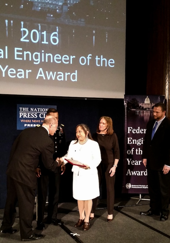 Ingrid Howard, a geotechnical engineer with the U.S. Army Corps of Engineers, Middle East District, was recognized in the National Society of Professional Engineers’ 2016 Federal Engineer of the Year Award Ceremony at the National Press Club in Washington Feb. 26.