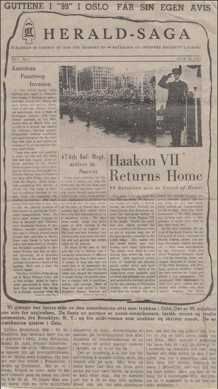 A newspaper article was written about members of the 99th Infantry Battalion and their actions in helping to liberate Norway during the second world war. Maj. William E. Colby led a group of men from the battalion during Operation Rype in sabotage missions aimed at preventing German troops from moving in Norway during World War II.