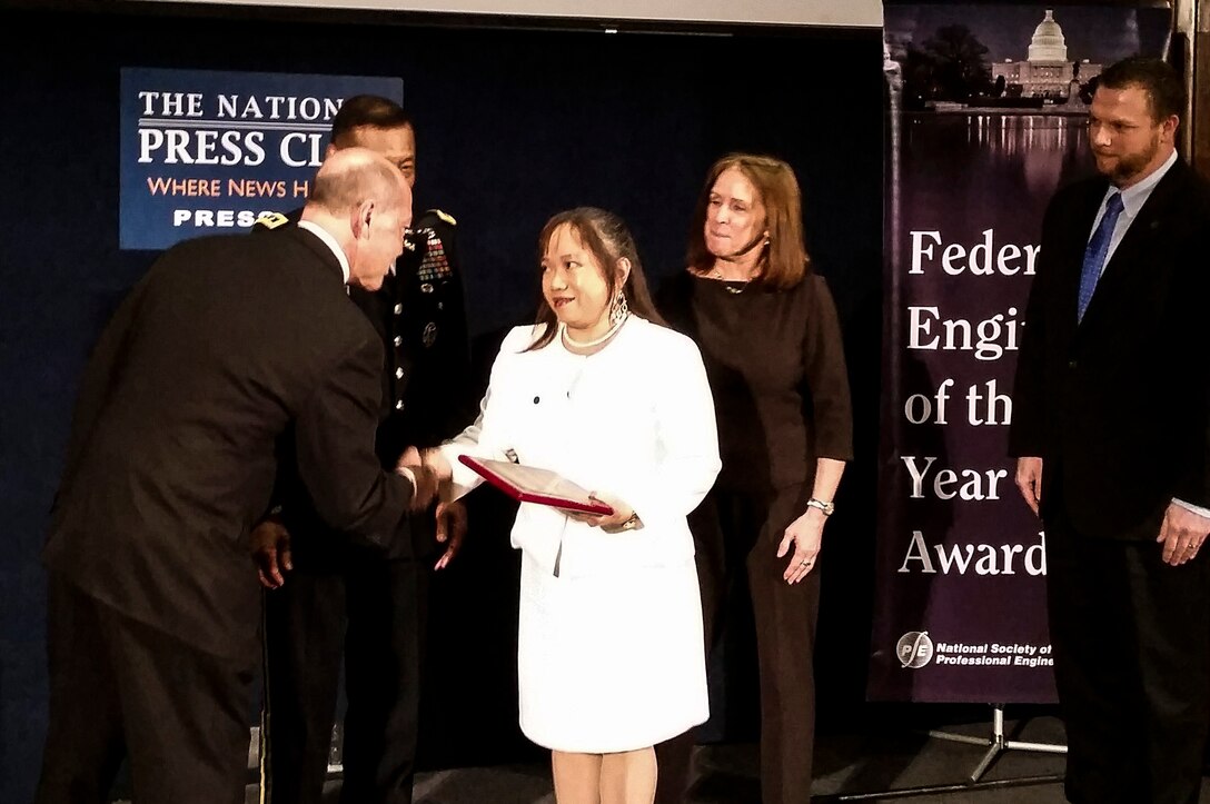 Ingrid Howard, a geotechnical engineer with the U.S. Army Corps of Engineers, Middle East District, was recognized in the National Society of Professional Engineers’ 2016 Federal Engineer of the Year Award Ceremony at the National Press Club in Washington Feb. 26.