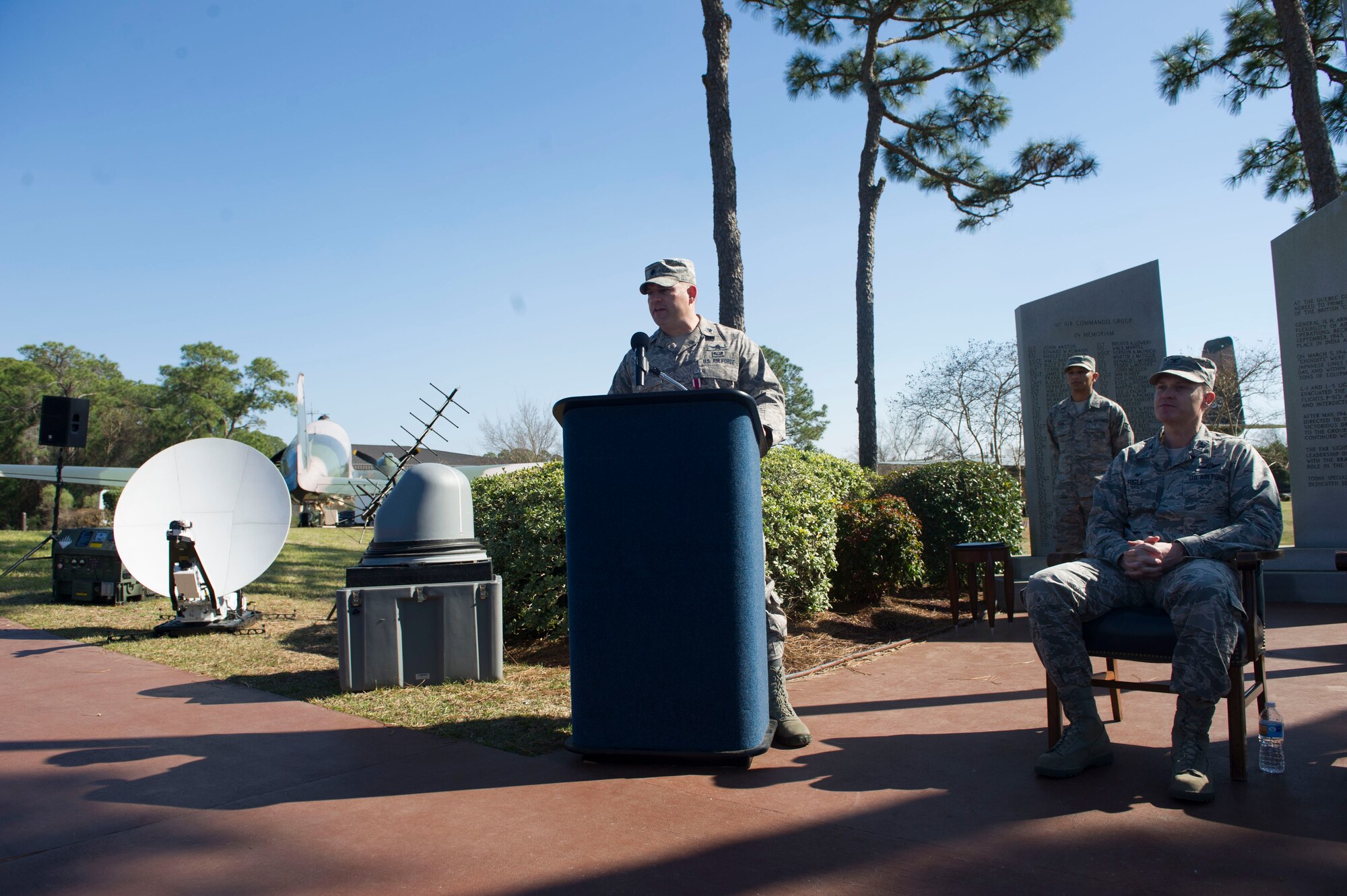 Lt. Col. Jason Fick speaks during the 1st Special Operations Communications Squadron change of command ceremony at Hurlburt Field, Fla., Feb. 26, 216. Fick relinquished command to Lt. Col. Scott McGovern. (U.S. Air Force photo by Senior Airman Krystal M. Garrett)