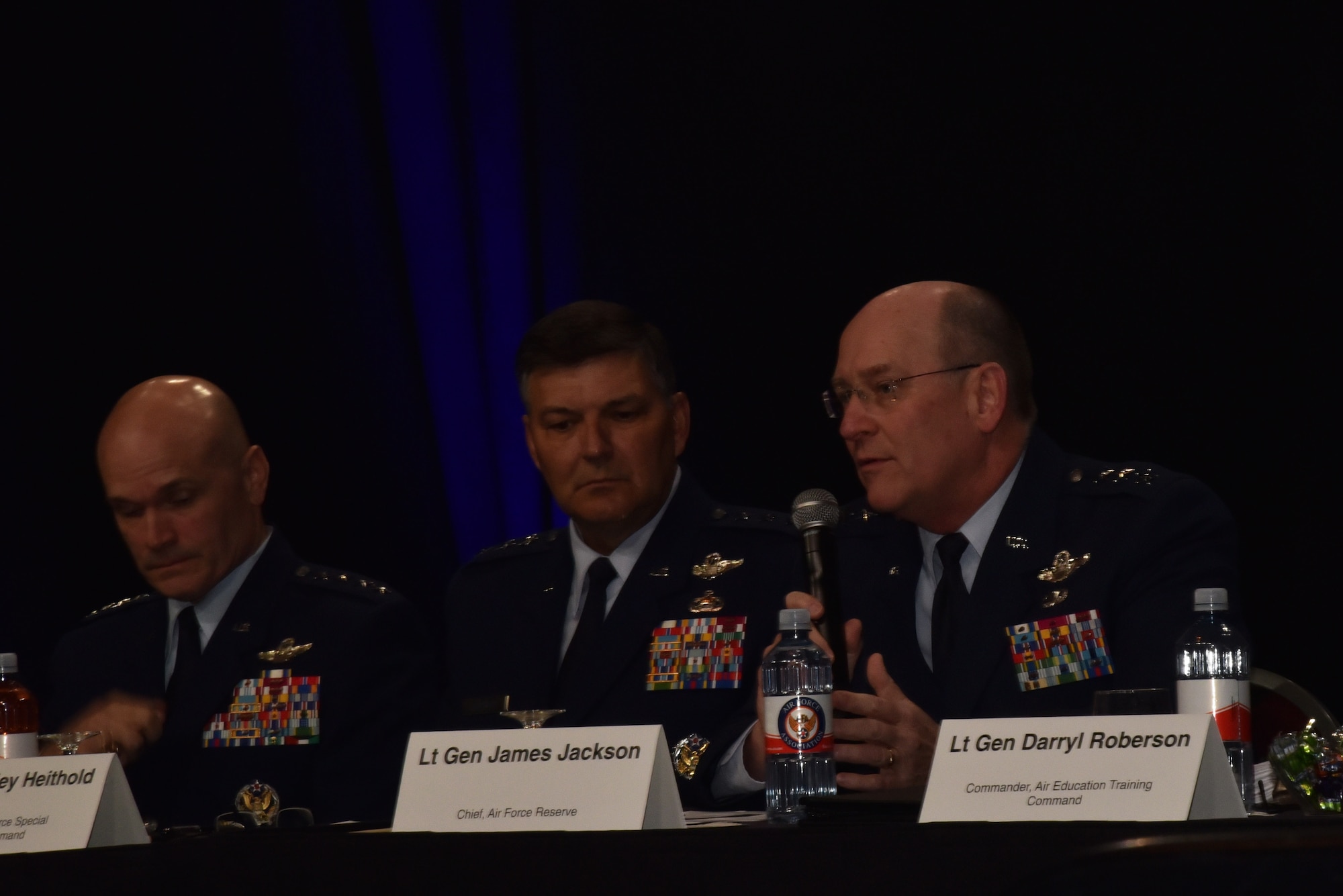 Lt. Gen. James Jackson, the commander of Air Force Reserve Command, and Air Force leadership sat on a panel to discuss Major Command (MAJCOM) priorities to close out the 2016 Air Force Association Air Warfare Symposium, Feb. 26, 2016, in Orlando, Florida. The Air Force Association’s 32nd Air Warfare Symposium and Technology Exposition is the premier event for defense and aerospace professionals from across the US and abroad.  AFA brings together Air Force senior leaders including; the Secretary of the Air Force, Chief of Staff, and many more. (U.S. Air Force photo by Staff Sgt. Adam C. Borgman)