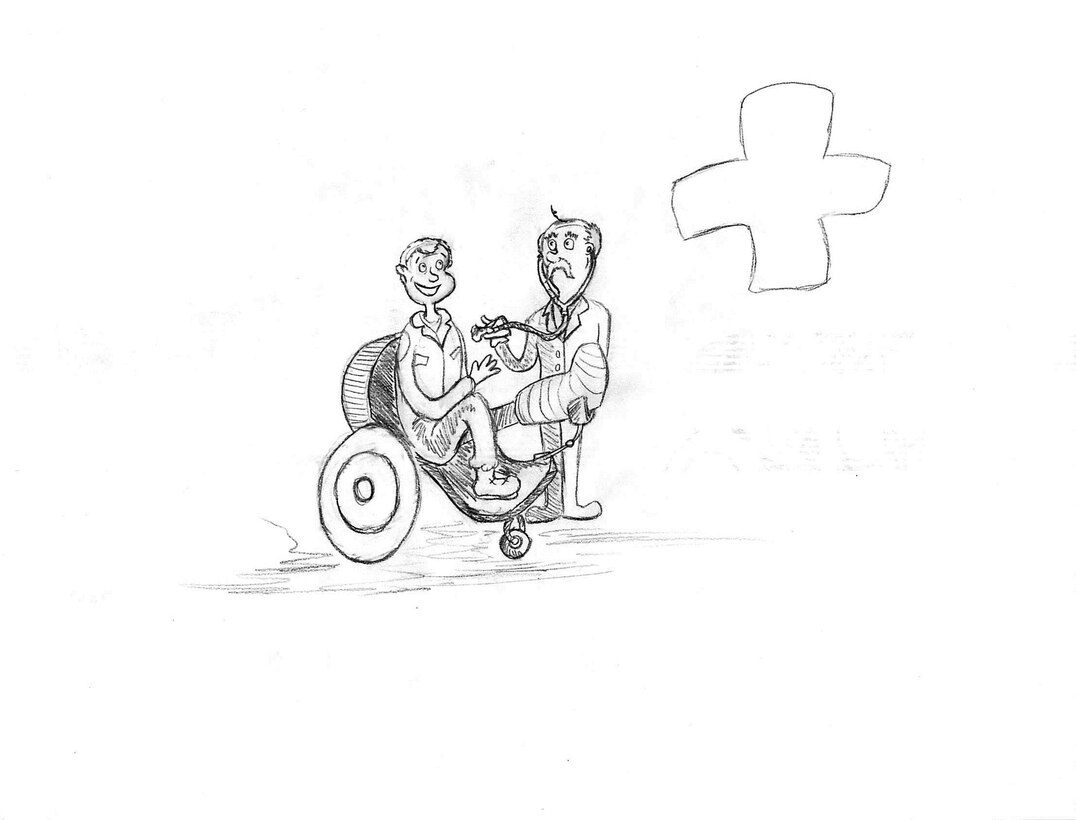 Helping care for bruises, aches and pains.
Our Airmen are smiling and safe from bad strains.
(U.S. Air Force illustration by Airman Donald Knechtel)