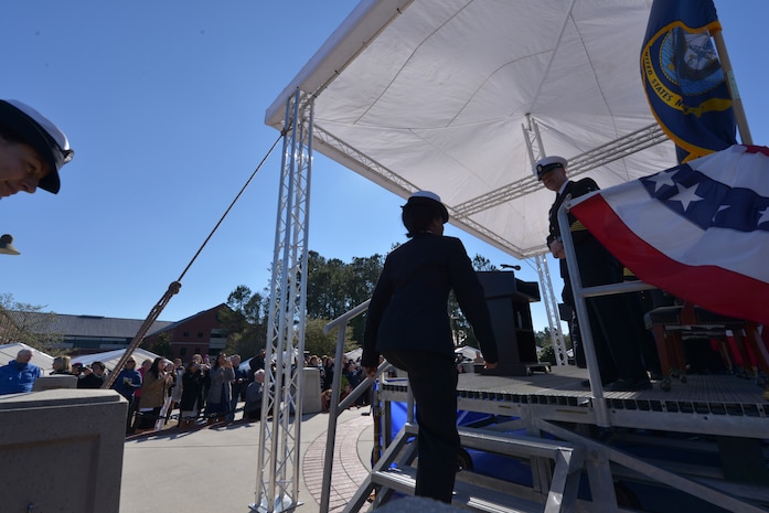 Sailors participate in the graduation ceremony of Nuclear Power School class 1506 at Naval Nuclear Power Training Command (NNPTC) in Goose Creek, S.C. Based at Joint Base Charleston-Naval Weapons Station, NNPTC trains Sailors in fundamentals of design, operation, and maintenance of shipboard nuclear propulsion plants. (U.S. Navy Photo by Mass Communications Specialist Second Class Jason Pastrick)