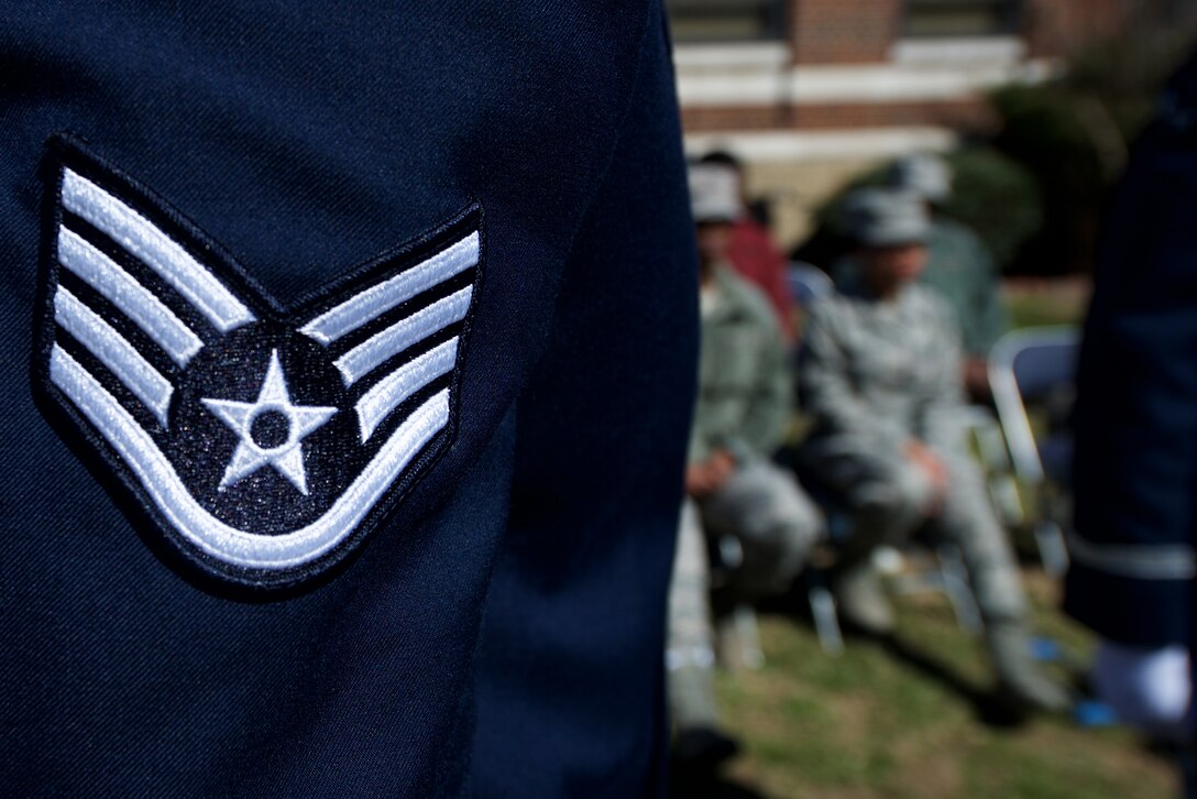 A U.S. Air Force Staff Sgt. prepares for a 20-man funeral ceremony at Langley Air Force Base, Va., Feb. 29, 2016. Honor Guard ceremonial guardsmen trainees must perform a near perfect full funeral before receiving the Honor Guard badge. (U.S. Air Force photo by Airman 1st Class Derek Seifert/Released)