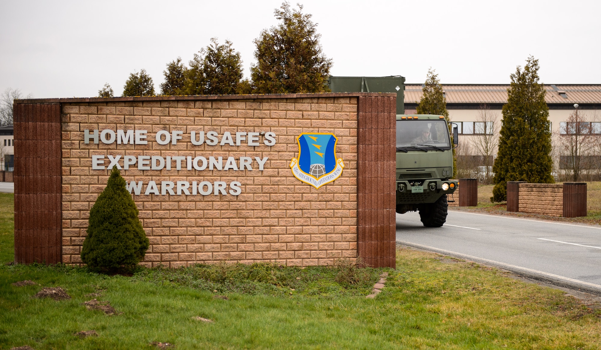 Airmen from the 1st Combat Communications Squadron leave their compound Feb. 17, 2015, at Ramstein Air Base, Germany. Airmen from the 1st CBCS constantly deploy around Europe and Africa with their equipment. The 1st CBCS recently generated a convoy to deploy in support of a variety of exercises around Europe and Africa. (U.S. Air Force photo/Staff Sgt. Armando A. Schwier-Morales))