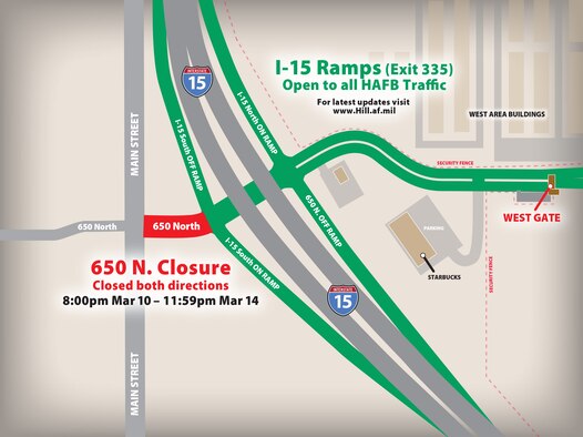 Construction west of I-15 across 650 N. in Clearfield will occur March 10-14. Motorists will need to use alternate routes. (DAVID PERRY/U.S. Air Force) 
