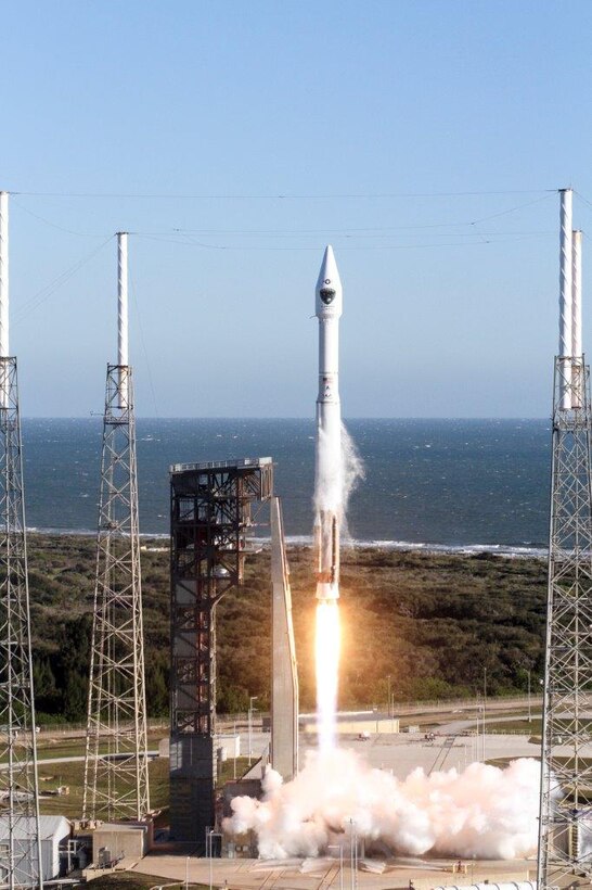 The final GPS IIF satellite is launched aboard an Atlas V rocket from Space Launch Complex 41 at Cape Canaveral Air Force Station, Fla., Feb. 5, 2016.  The mission ended a 27-year legacy of processing second generation GPS satellites for the 45th Space Wing. (Courtesy photo/United Launch Alliance)