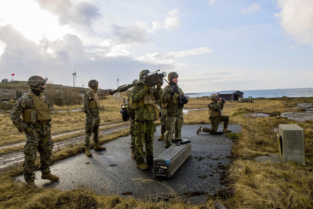 U.S. Marines prepare to fire a FIM-92C Stinger missile as a part of Exercise Cold Response 16 at Orland, Norway, Feb. 24, 2016. Marine Corps photo by Cpl. Rebecca Floto