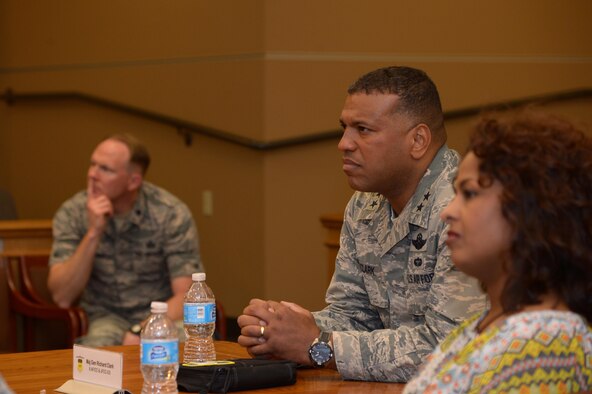 Maj. Gen. Richard Clark, Eighth Air Force commander, listens as he receives a brief during his immersion tour at Barksdale Air Force Base, La., Feb. 29, 2016. Clark toured the 2nd Bomb Wing for the first time since taking his assignment in April 2015. One of the themes of the visit was to stress the importance of embracing the Every Airmen Counts concept and the need for everyone to understand their role and purpose in completing the mission. (U.S. Air Force photo/Staff Sgt. Joseph A. Pagán Jr.)
