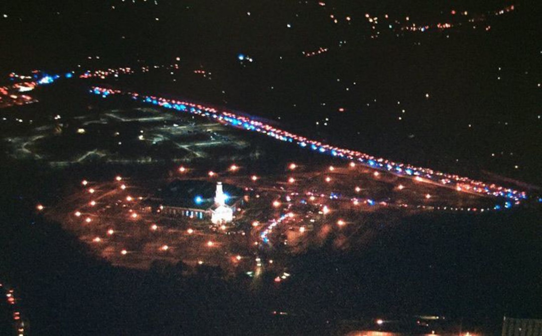 Aerial view of Dale Boulevard during Monday night's procession for Officer Ashley Guindon.