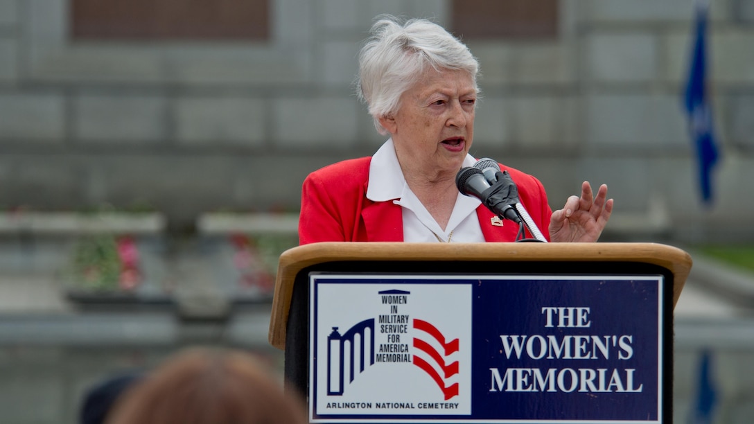 Then-President of the Women's Memorial Foundation retired Air Force Brig. Gen. Wilma L. Vaught speaks during a Memorial Day ceremony at the Women in Military Service for America Memorial in Arlington, Va., May 27, 2013. DoD photo by Navy Petty Officer 2nd Class Daniel Hinton 
