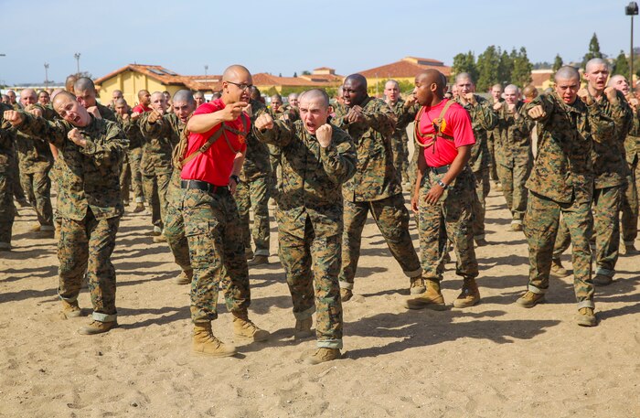 Recruits of Charlie Company, 1st Recruit Training Battalion, are corrected during a Marine Corps Martial Arts Program session at Marine Corps Recruit Depot San Diego, March 2. One of the purposes of MCMAP is to teach recruits basic offensive and defensive techniques, which gives them the opportunity to master the moves in preparation for the MCMAP test later in training. Annually, more than 17,000 males recruited from the Western Recruiting Region are trained at MCRD San Diego. Charlie Company is scheduled to graduate May 20.