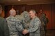 U.S. Air Force Gen. Hawk Carlisle, commander of Air Combat Command, shakes hands with U.S. Air Force Master Sgt. Jay Jundt, 355th Security Forces Squadron acting first sergeant at Davis-Monthan Air Force Base, Ariz., March 3, 2016. Carlisle discussed D-M AFB’s missions with the Airmen. Carlisle is responsible for organizing, training, equipping and maintaining combat-ready forces for rapid deployment and employment while ensuring strategic air defense forces are ready to meet the challenges of peacetime air sovereignty and wartime defense. (U.S. Air Force photo by Senior Airman Cheyenne A. Powers/ Released)