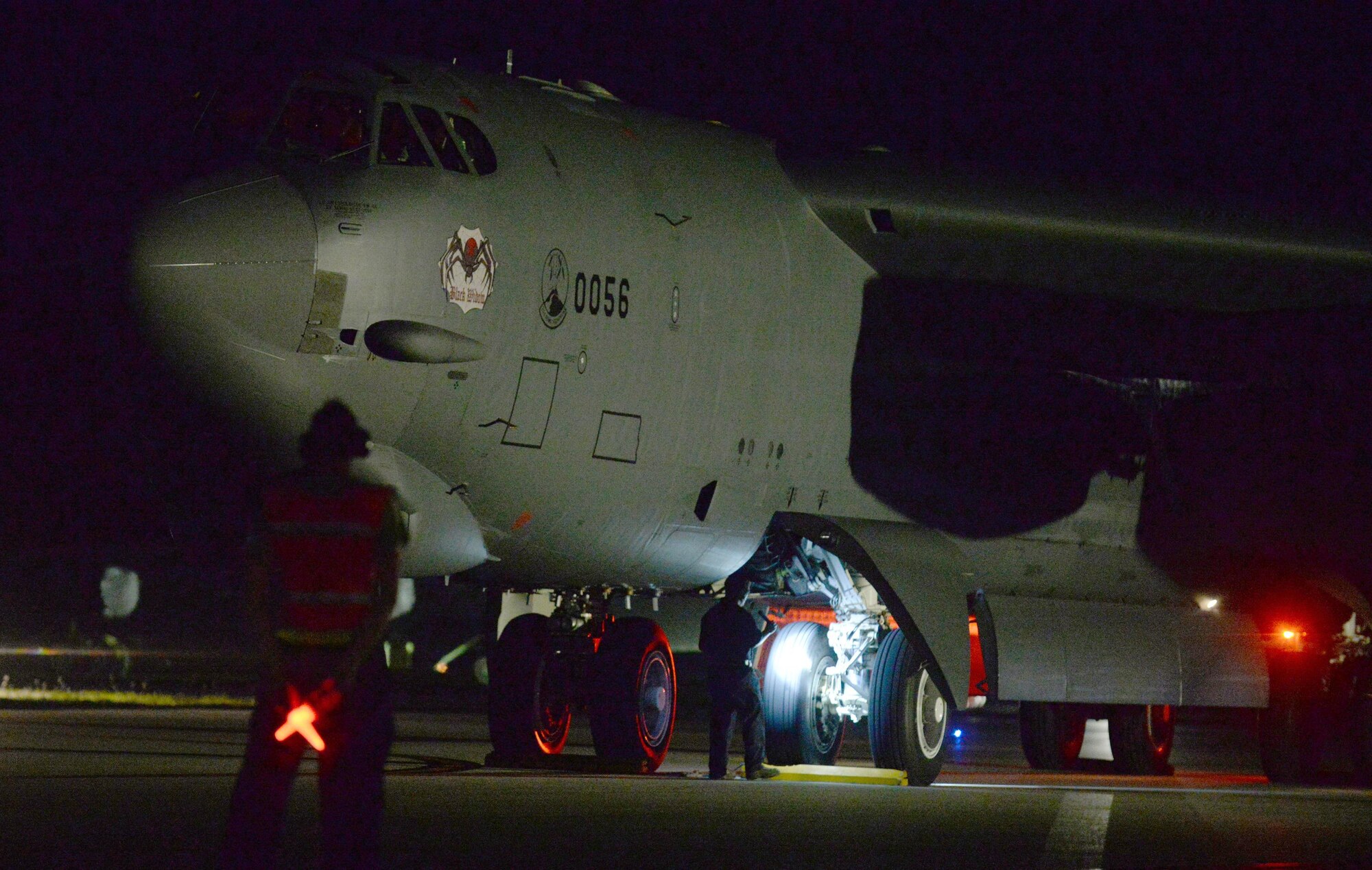 Maintainers from the 36th Expeditionary Aircraft Maintenance Squadron perform a post-flight inspection on a B-52 Stratofortress March 2, 2016, at Andersen Air Force Base, Guam. A new rotation of aircrews, maintenance personnel and aircraft from Minot Air Force Base, N.D., arrived on Guam to replace the 23rd Expeditionary Bomb Squadron in support of the U.S. Pacific Command’s continuous bomber presence mission. (U.S. Air Force photo/Senior Airman Joshua Smoot)