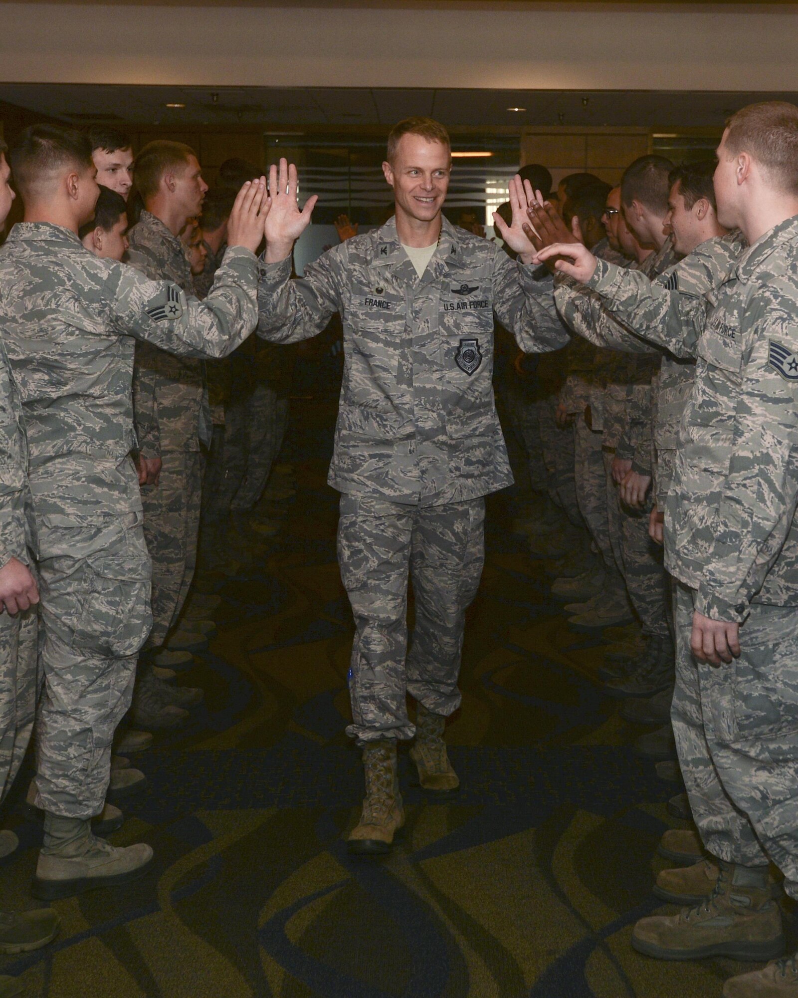 Tyndall’s newest promotees receive congratulatory handshakes at the March promotion ceremony February 29 at the Horizon’s Ballroom. The monthly promotion ceremony honors those Airmen receiving a new rank. 