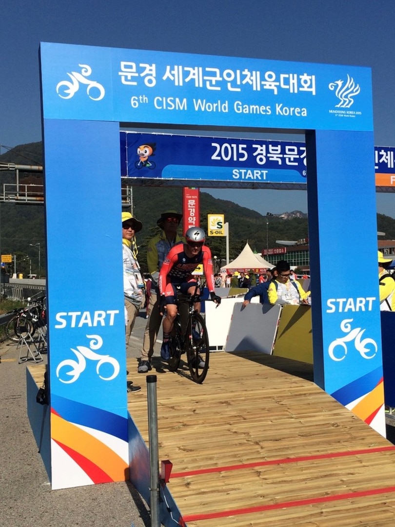 Air Force Major Ian Holt at the Conseil International du Sport Militaire (CISM) 6th Military World Games in Mungyeong, South Korea 2-11 October 2015.  