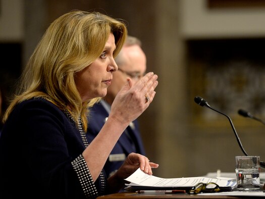 Secretary of the Air Force Deborah Lee James and Air Force Chief of Staff Gen. Mark A. Welsh III testify before the Senate Armed Services Committee on the Air Force posture in Washington, D.C., March 3, 2016. During their comments, the top leaders emphasized the challenges of balancing between budget reductions and maintaining readiness within the service.  (U.S. Air Force photo/Scott M. Ash)      