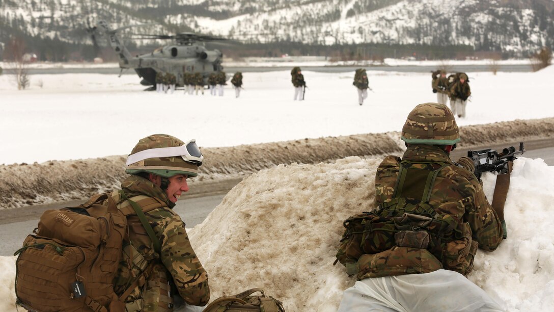 U.S. Marines, Dutch and U.K. Royal Commandos do an integrated air insert during a training event for Exercise Cold Response 16, March 3, 2016 around the city of Namsos, Norway. The cold-weather environment of Norway challenges the integration of air, land and sea capabilities from 13 NATO allies and partners while improving their collective capacity to respond and operate as a team.