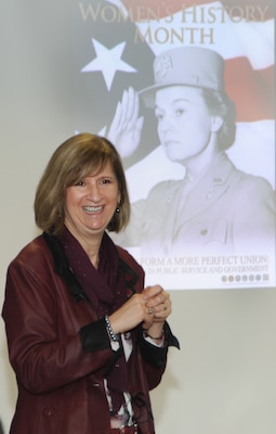 Sue Engelhardt, USACE Director of Human Resources, delivered two engaging presentations for Huntsville Center supervisors and employees March 2 to kick off Women's History Month.