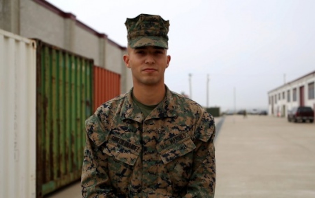 Lance Cpl. Miguel GomezHernandez enlisted in the Marine Corps in August 2014 knowing he wanted to work on communications electronics; so he became a telephone systems computer repairman and was assigned to Repairable Management Company, 1st Maintenance Battalion, 1st Marine Logistics Group. GomezHernandez didn’t find anything appealing in being average, so he took company honor graduate in recruit training and graduated top of his class in Military Occupational Specialty school. As he continued to become a motivated and exceptionally well-rounded Marine, he was recently meritoriously promoted to corporal and also named 1st MLG Marine of the Year. “This is all really humbling,” said GomezHernandez, “This isn’t the end for me though, I still have bigger goals in mind.” GomezHernandez, from Tampa, Fla., says that the inspiration from his Navy JROTC mentor Sgt. Maj. Hall (USMC Ret.) coupled with his wife and family’s continued support keeps him pushing forward in his career.
