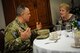 Chief Master Sgt. Matt Caruso, command chief of Air Force Special Operations Command, speaks with a Hawthorn House resident during a visit to the Air Force Enlisted Village in Shalimar, Fla., March. 1, 2016. The AFEV is a nonprofit organization whose core mission is to provide a safe, secure home for surviving spouses of retired enlisted U.S. Airmen and is one of four charities included in the Air Force Assistance Fund campaign.  The AFSOC AFAF campaign will run from March 21 - April 29. (U.S. Air Force photo by Senior Airman Meagan Schutter)