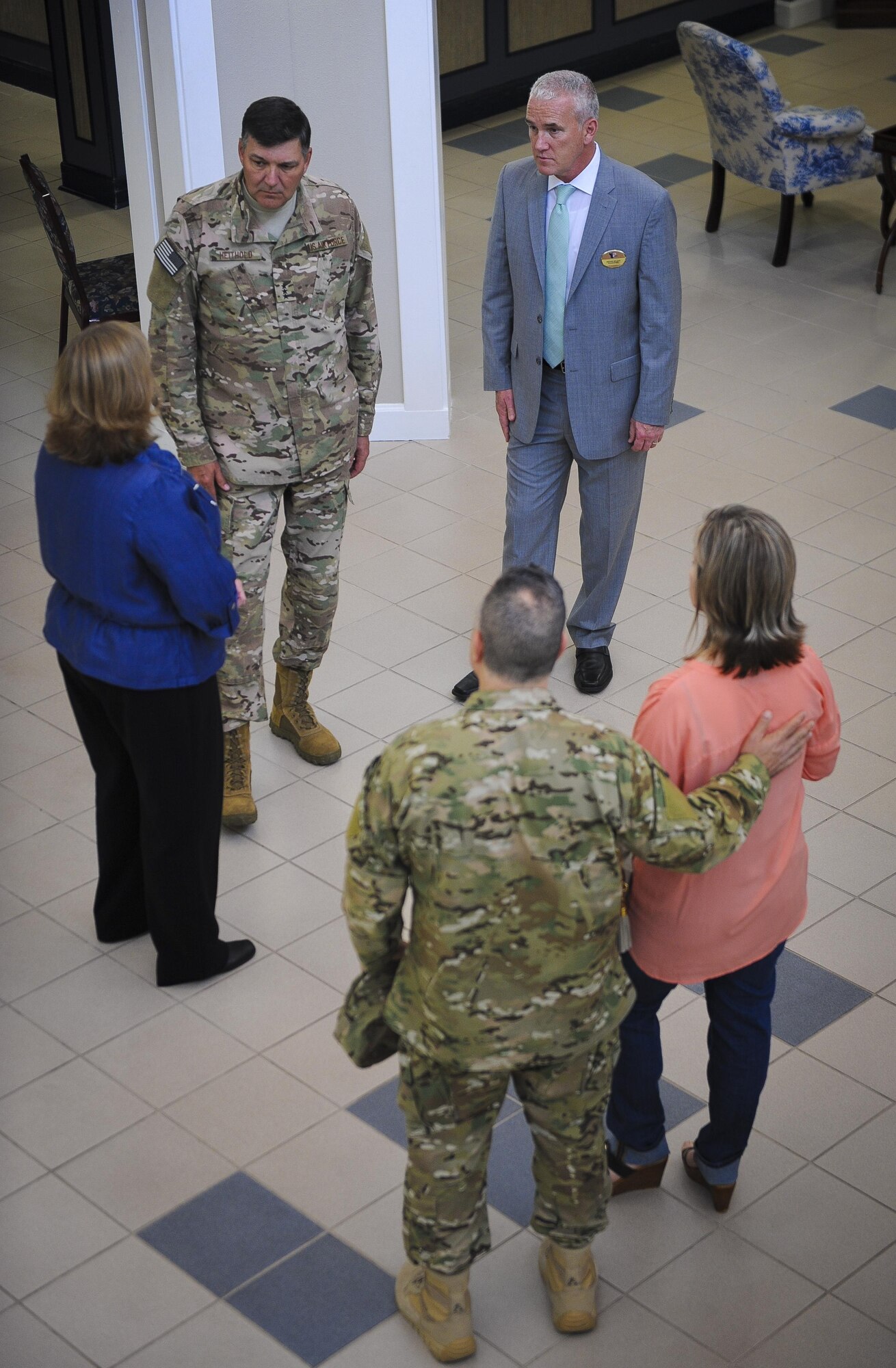 Air Force Special Operations Command leadership speak with Air Force Enlisted Village leadership at the Hawthorn House during a visit to the AFEV in Shalimar, Fla., March. 1, 2016. The AFEV is a nonprofit organization whose core mission is to provide a safe, secure home for surviving spouses of retired enlisted U.S. Airmen and is one of four charities included in the Air Force Assistance Fund campaign.  The AFSOC AFAF campaign will run from March 21 - April 29. (U.S. Air Force photo by Senior Airman Meagan Schutter)
