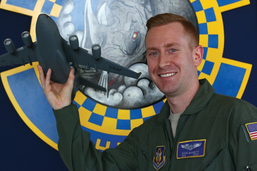 WRIGHT-PATTERSON AIR FORCE BASE, Ohio – Senior Airman Ryan Garrett, 89th Airlift Squadron loadmaster, is the 445th Airlift Wing March 2016 Spotlight Performer. (U.S. Air Force photo/Tech. Sgt. Patrick O’Reilly)