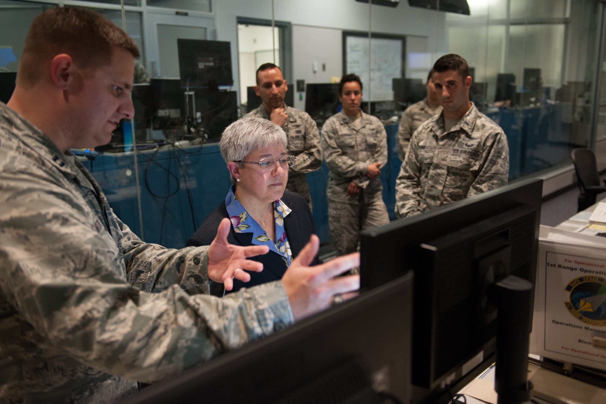 Patricia J. Zarodkiewicz, Administrative Assistant to the Secretary of the Air Force, visited and met with several members of the 45th Space Wing at Cape Canaveral Air Force Station, Fla., Feb. 24, 2016. Zarodkiewicz was introduced to the mission and toured facilities, received mission briefings and learned about the day-to-day operations during her tour. (U.S. Air Force photo/Benjamin Thacker) (Released) 