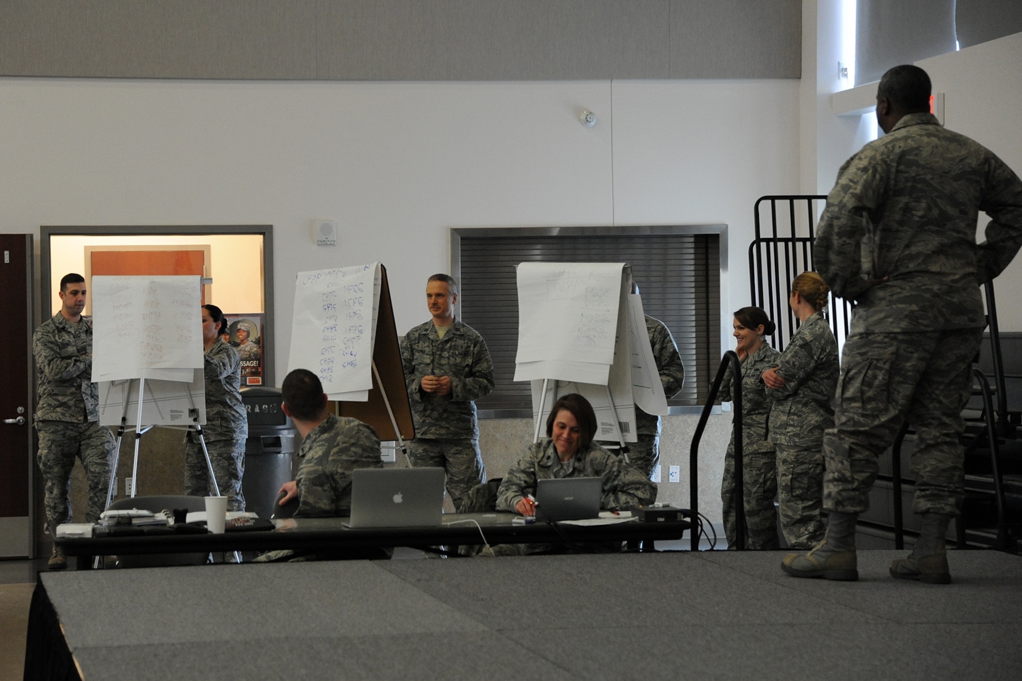 Members of the Air National Guard apply the knowledge they obtained during a two-day Contemporary Base Issues (CBI) course in the final round of Jeopardy held at Camp Withyombe in Clackamas, Oregon, February 19-20, 2016. The CBI course is taught by Air National Guard Judge Advocate Generals and the primary goal is to allow commanders and supervisors to work together as a team to identify, analyze and resolve contemporary problems leaders face. (U.S. Air National Guard photo by Master Sgt. Shelly Davison, 142nd Fighter Wing Public Affairs)