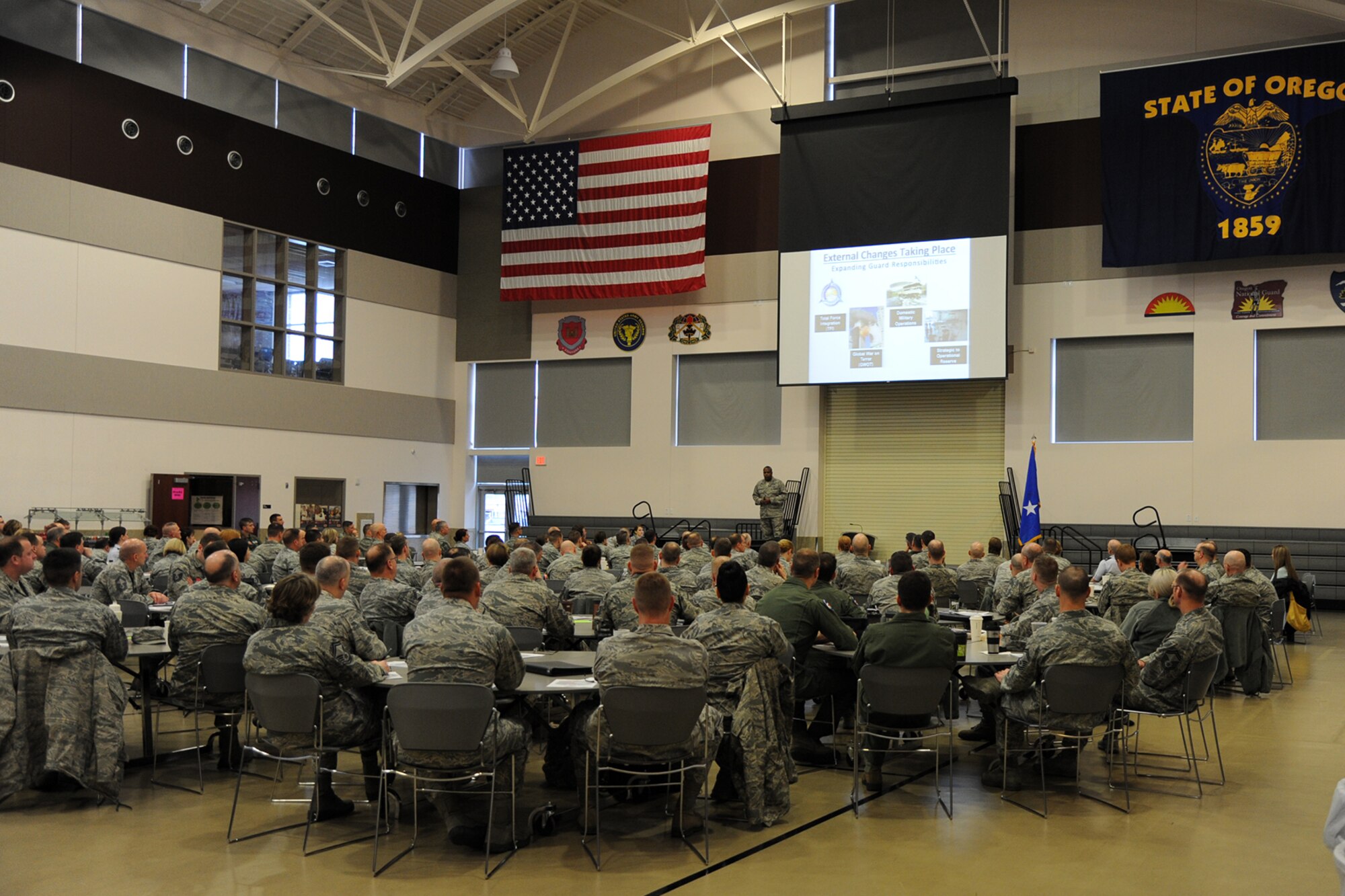 Major General Brian C. Newby, Air National Guard assistant to the Judge Advocate General, addresses members of the Air National Guard during a two-day Contemporary Base Issues (CBI) course held at Camp Withycombe in Clackamas, Oregon, February 19-20, 2016. The CBI course is taught by Air National Guard Judge Advocate Generals and the primary goal is to allow commanders and supervisors to work together as a team to identify, analyze and resolve contemporary problems leaders face. (U.S. Air National Guard photo by Master Sgt. Shelly Davison, 142nd Fighter Wing Public Affairs)