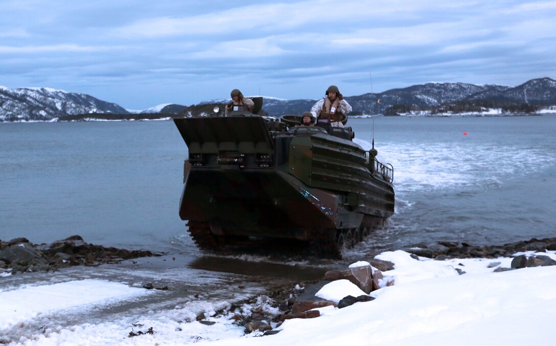 Marines with 2nd Assault Amphibian Battalion storm a fjord in Namsos, Norway, March 3, 2016, during Exercise Cold Response 16. The landing reinforced the unit’s capabilities of operating in winter terrain and cold-weather environments. During Cold Response, 13 NATO allies and partner nations and about 15,000 troops enhance their skill sets and strengthen their bonds.