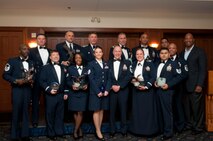Award winners from the 459th Air Refueling Wing pose for a group photo at the Annual Awards Banquet held on Joint Base Andrews, Maryland, March 5, 2016. The awards banquet is held annually and recognized the top performers from around the wing. (U.S. Air Force photo/ 2nd Lt. Katie Spencer) 
