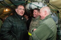 From left to right: Sen. John Boozman, Col. David A. Owens, 459th Air Refueling Wing commander, and Col. Thomas O. Pemberton, 459th Operations Group commander, share a laugh inside a 459th ARW KC-135R Stratotanker on the Joint Base Andrews, Md., flight line March 4, 2016. Members of the 459th flew the senator back to the National Capital Region from Moody Air Force Base, Ga., where he, members of the Air Force Caucus and other Congressional staff attended an air power demonstration. The demonstration included precision attack, personnel recovery, combat search and rescue and refueling operations. (U.S. Air Force photo by Staff Sgt. Kat Justen)