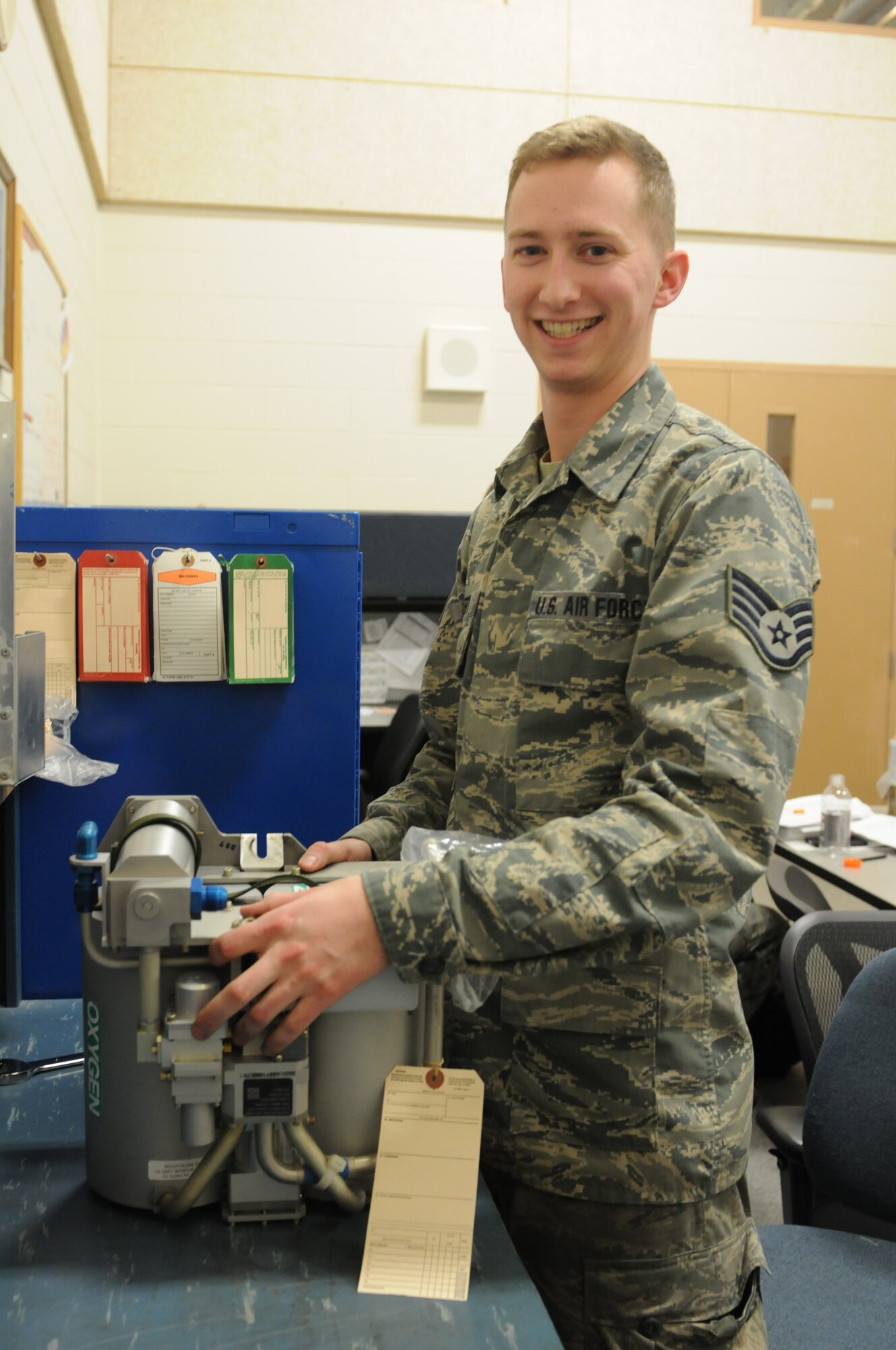 Staff Sgt.  Bryce Hebert, 148th Fighter Wing, Duluth, Minn. poses for photo, Mar. 5, 2016. Hebert is currently a electrical and environmental technician at the 148th Fighter Wing and aspires to one day become an F-16 pilot. (U.S. Air National Guard photo by Tech. Sgt. Amie Muller)