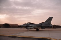 An F-16 Fighting Falcon assigned to the 36th Fighter Squadron taxis before taking off March 7, 2016, at Osan Air Base, Republic of Korea. Members of the 36th Aircraft Maintenance Unit generated multiple aircraft throughout the day in preparation for combat readiness exercise Beverly Midnight 16-01. (U.S. Air Force photo by Staff Sgt. Benjamin Sutton/Released)  