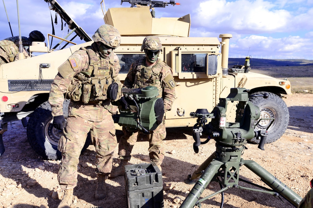 U.S. Army paratroopers prepare to mount the M41 TOW Improved Target Acquisition System during Exercise Sky Soldier 16 at the Chinchilla training area at Albacete, Spain, Feb. 25, 2016. The paratroopers are assigned to the 1st Battalion, 503rd Infantry Regiment, 173rd Airborne Brigade. The objective of the training is to prepare the paratroopers for future exercises with the Spanish armed forces airborne brigade, improve tactical airborne proficiency, and build a foundation for future allied training with the Spanish army. Army photo by Elena Baladelli
