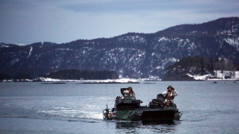 Marines with 2nd Assault Amphibian Battalion navigate a fjord in Namsos, Norway, March 3, 2016, during Exercise Cold Response 16. The landing reinforced the unit’s capabilities of operating in winter terrain and cold-weather environments. During Cold Response, 13 NATO allies and partner nations and about 15,000 troops enhance their skill sets and strengthen their bonds.