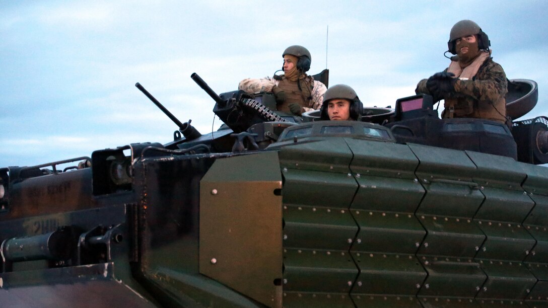 Marines with 2nd Assault Amphibian Battalion wait for further commands after storming a fjord in Namsos, Norway, March 3, 2016, during Exercise Cold Response 16. The landing reinforced the unit’s capabilities of operating in winter terrain and cold-weather environments. During Cold Response, 13 NATO allies and partner nations and about 15,000 troops enhance their skill sets and strengthen their bonds.