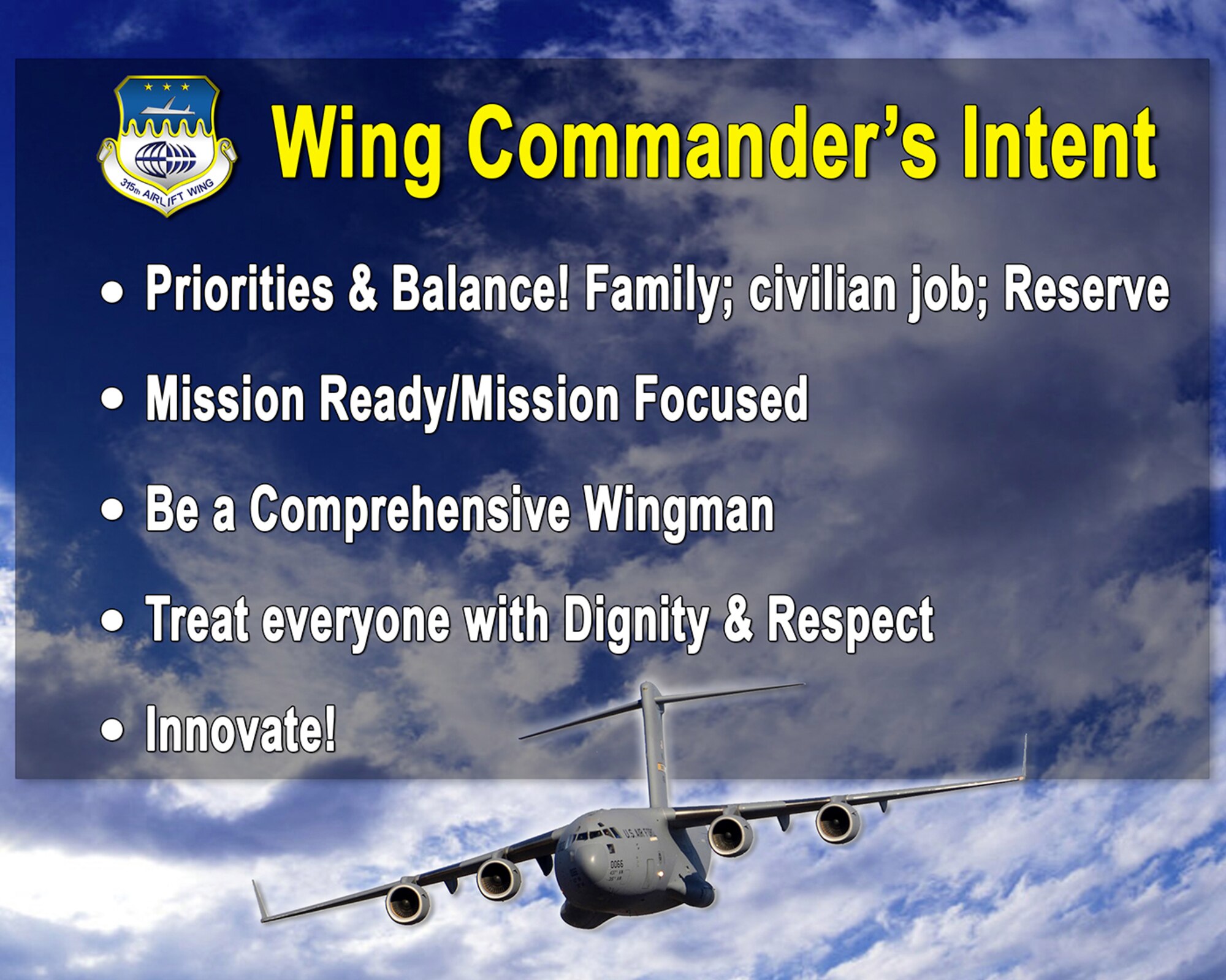 The Intent of the Commander’s Inspection Program (CCIP) is to foster a culture of constant compliance, critical self-assessment, and continuous enhancement of mission effectiveness.  It gives commanders at all levels and Airmen the right information at the right time to assess risk, identify areas of improvement, determine root cause and precisely focus limited resources – all aligned with the commander’s priorities and timeline. With an effective CCIP, commanders can be assured their self-assessment programs report accurately while the “independent assessment” portion of the CCIP ensures the effectiveness of subordinate organizations. (U.S. Air Force Graphic by Michael Dukes)