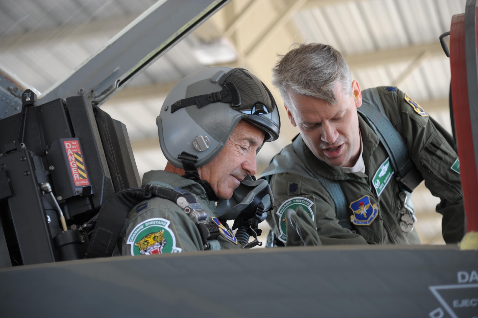 Lt. Col. Joel Deboer (right), 560th Flying Training Squadron commander, and Paul Granger, a former B-52 Stratofortress pilot who flew during the Vietnam War, prepare for takeoff during "Freedom Flight 196" at Joint Base San Antonio-Randolph, Texas March 3, 2016. The Freedom Flyer program was born in 1973 when the 560 FTS began retraining former prisoners of war to fly again in the Air Force.